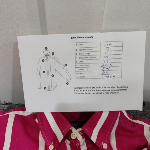 Mens Vintage Ralph Lauren Candy Stripe Short Sleeve Collar Shirt - Large - Picture 12 of 12